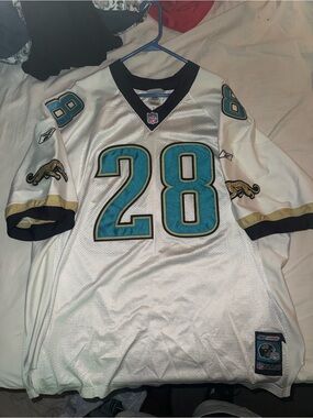 Reebok Jacksonville Jaguars #28 White Teal Gold Football Jersey
